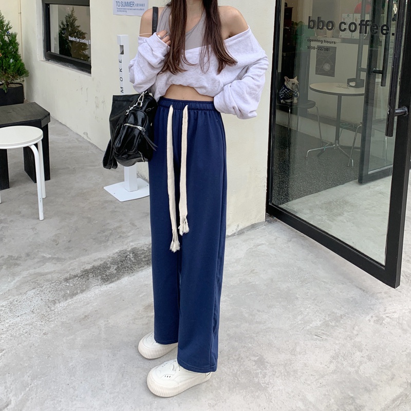 Quần thể thao lưng cao dáng rộng thiết kế đơn giản thời trang cho nữ