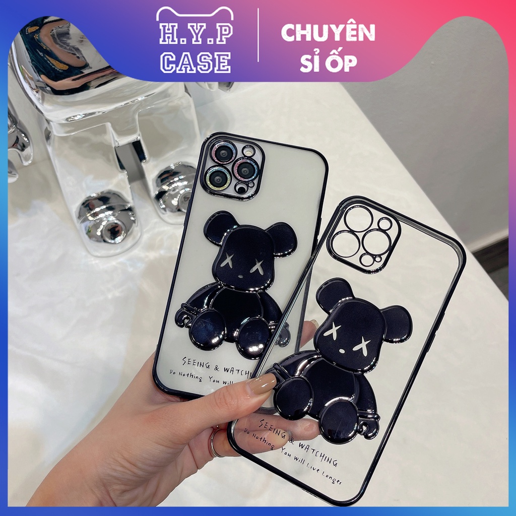 Ốp Lưng Iphone BEARBRICK Bóng Nổi 3D Viền Si Chống Bẩn Cạnh Vuông Màu Đen (02) | BigBuy360 - bigbuy360.vn