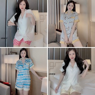 Đồ ngủ , quần áo mặc nhà,đồ bộ pijama lụa thiết kế quần đùi họa tiết chất liệu latin siêu mát