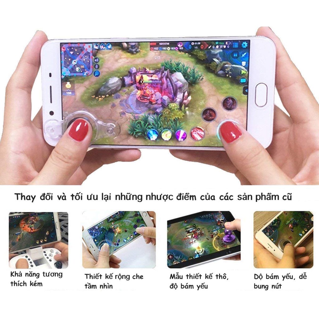 Bộ 2 Sản Phẩm Joystick Mobile 2018 Nút Chơi Game Siêu Dính Và Tay Cầm Chơi Game PUBG Mobie, Liên Quân Mobile Trắng