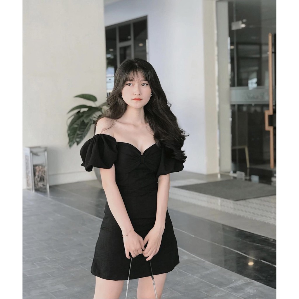 [Mã SKAMA06 giảm 8% tối đa 50K đơn 250K] ĐẦM ĐEN NHÍU NGỰC RỚT VAI | BigBuy360 - bigbuy360.vn