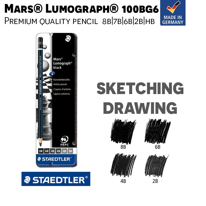 Bộ 6 chiếc bút chì đen phác thảo STAEDTLER 100 BG6 BLACK (2B,4B,6B,8B) hàng chính hãng