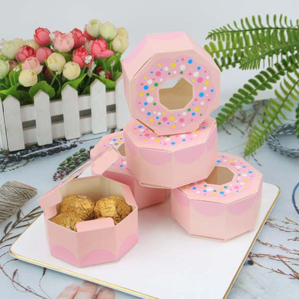 Set 10 Hộp Giấy Kraft Hình Lục Giác Đựng Bánh Donut Trang Trí Tiệc Cưới Ốp