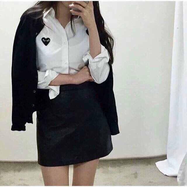 Áo Sơ Mi nam Soái Ca thêu trái tim dài tay cổ bẻ Trắng Đen vải lụa thái co giãn thấm mồ hôi tốt - AQ STORE