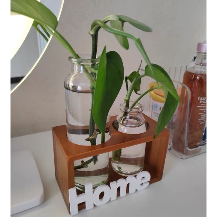 Lọ Hoa Khung Gỗ Chữ Home Bày Bàn Độc Đáo