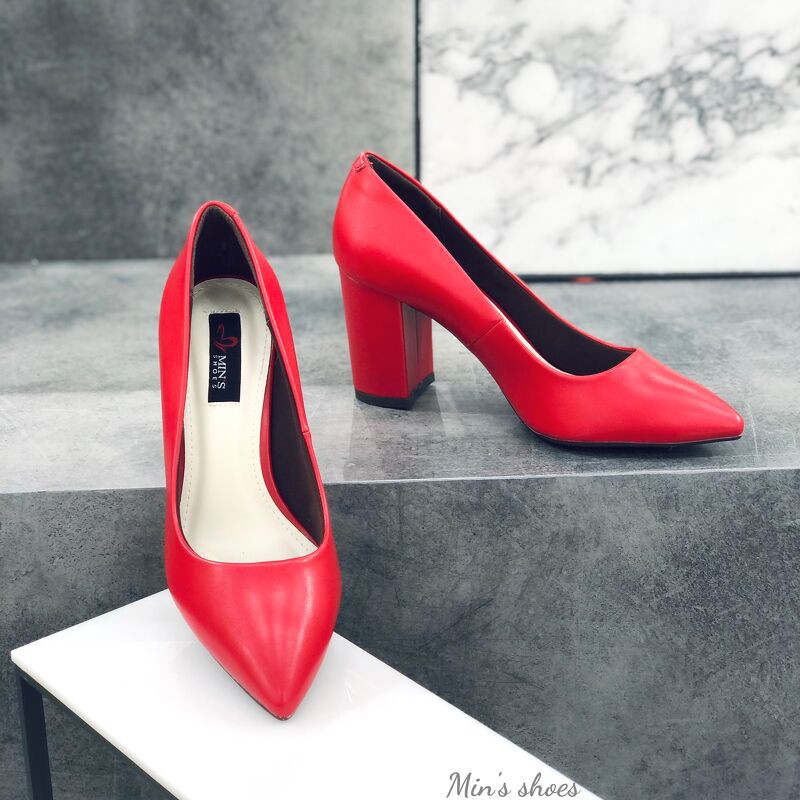 Min's Shoes - Giày Gót Vuông Da Thật V199