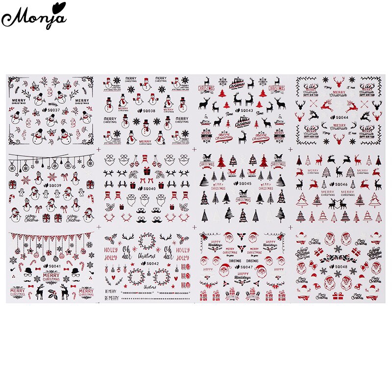 Nhãn Dán Trang Trí Móng Tay Tự Dính Họa Tiết Giáng Sinh Màu Đen Đỏ DIY