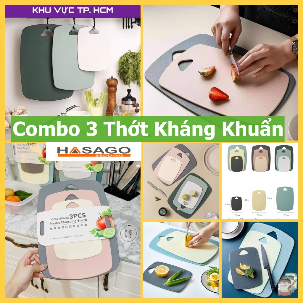 Combo Bộ 3 Thớt Nhựa Dày Kháng Khuẩn Lúa Mạch Dẻo Công Nghiệp Cao Cấp