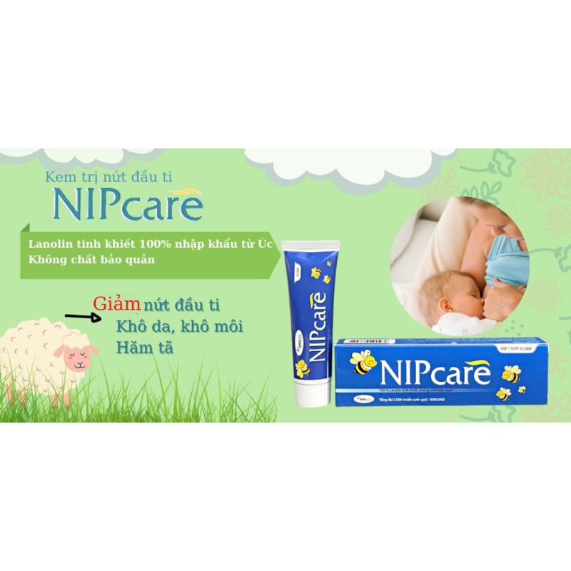 NIP CARE kem bôi nứt đầu ti, hăm tã Nipcare 100% Nanolin tinh khiết chiết xuất từ mỡ cừu Úc