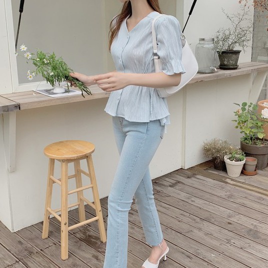 44813 New Korean style V-neck lace-up short-sleeved shirt blouse woman top | BigBuy360 - bigbuy360.vn
