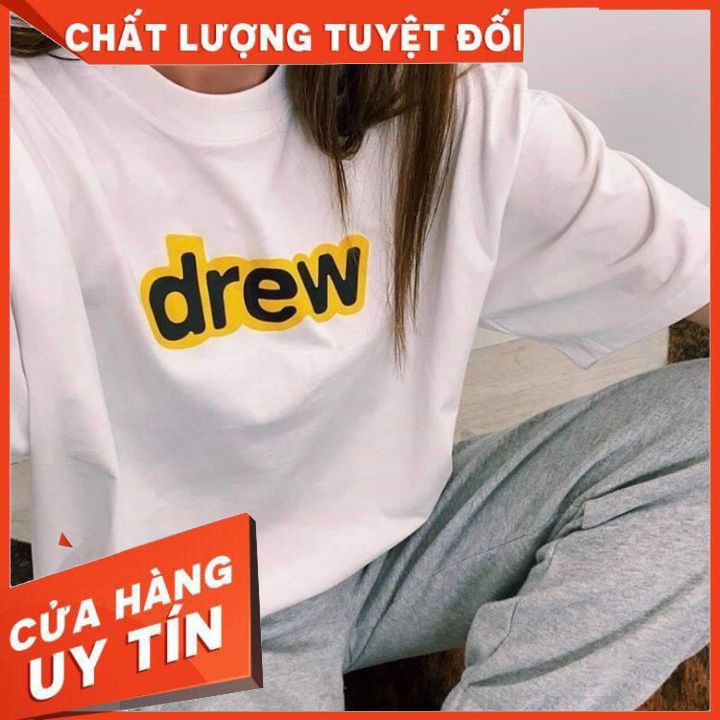 Áo phông nam nữ áo thun tay lỡ form rộng chất cotton co giãn Drew - Áo thun unisex