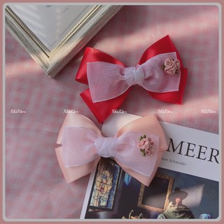 🎀 KẸP TÓC NƠ SATIN PHỐI HOA DỊU DÀNG - [Nhà Nấm handmade]