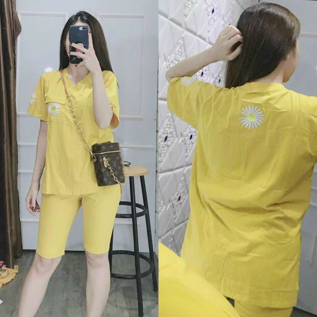 [Hot]Độ Bộ Nữ Set Ngố Thêu Bông Cúc,Nhiều Màu Size Lựa Chọn