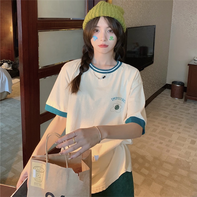 Áo thun SUXI ngắn tay cổ tròn màu sắc đơn giản thời trang mùa hè dành cho nữ