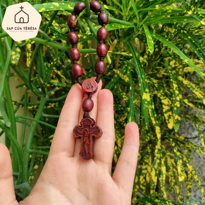 Chuỗi Mân Côi 10 hạt gỗ 10 lý, khắc Thánh Giá nổi - Sạp của Teresa Catholic