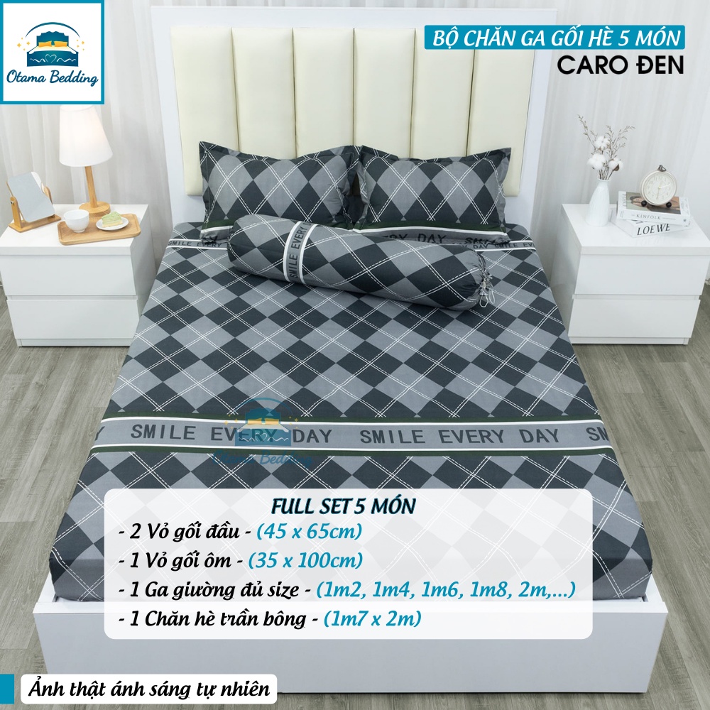 Bộ drap giường 5 món chăn ga gối bo chun poly hàn quốc cao cấp - Otama Bedding