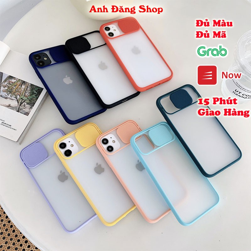 Ốp lưng iphone 6 6s 7 8 plus se 2020 x xs xr 11 12 13 mini pro max nắp trượt bảo vệ camera che cam nhám mờ