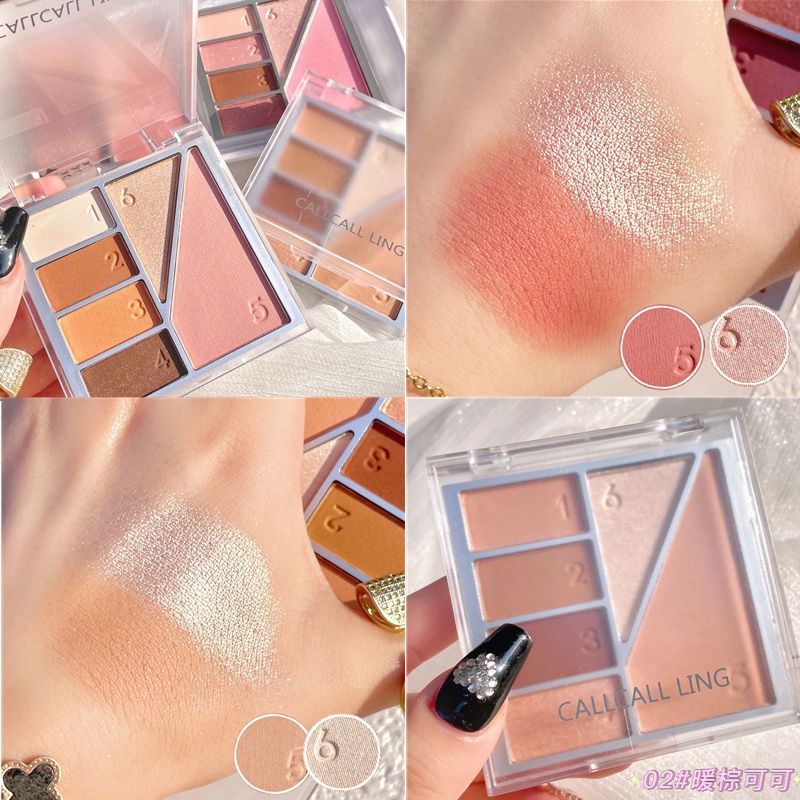 Bảng Phấn Mắt Callcall Ling Sáu Màu Sắc Tố Ngọc Trai Sữa Màu Đất Lấp Lánh Dành Cho Học Sinh