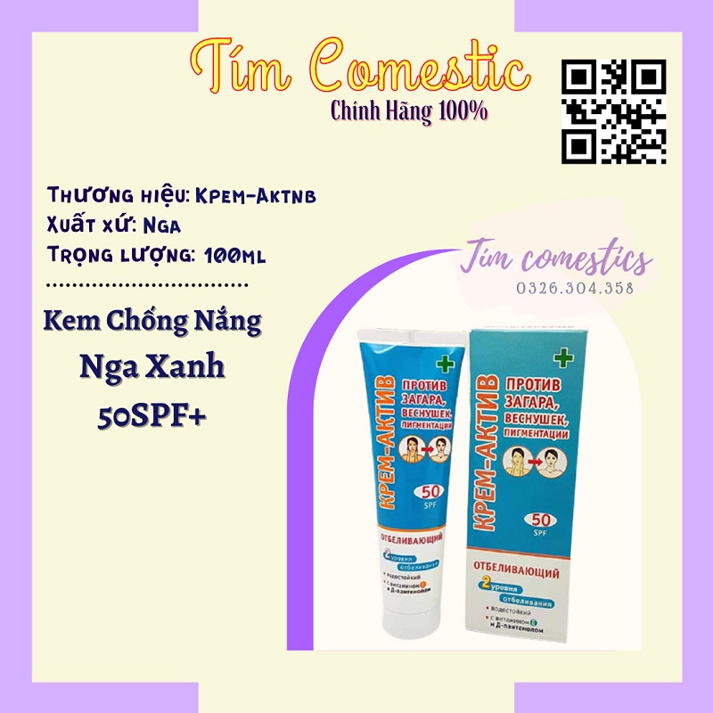 Kem chống nắng Nga xanh SPF50 [CHÍNH HÃNG] Chỉ với 1 bước bôi kem giúp da trắng hồng, tươi tắn (Có thể thay thế kem lót)