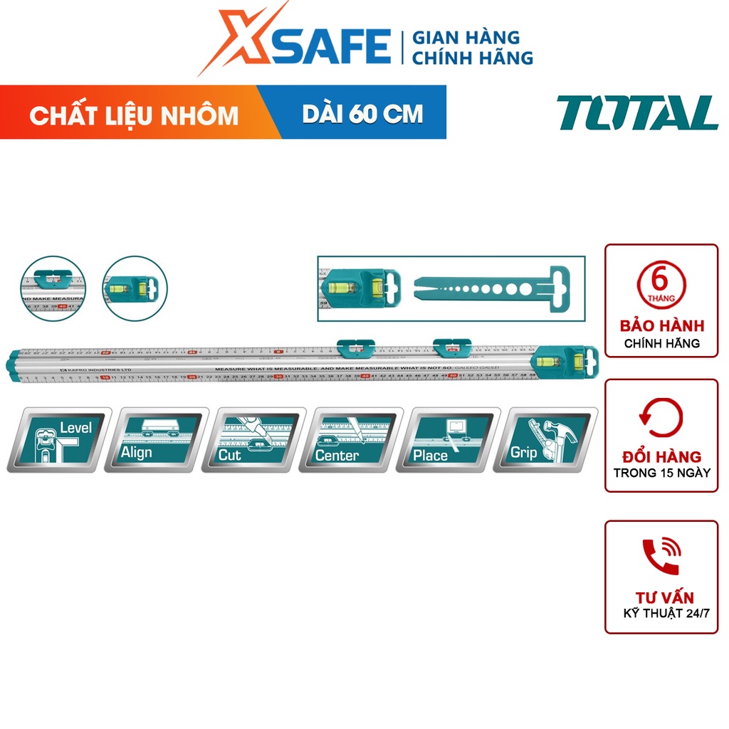 Thước cặp đo lường TOTAL TMT646003 chiều dài 60cm, thước nhôm 2 nút trượt dễ đọc, cấu trúc tam giác mạnh mẽ - CHÍNH HÃNG