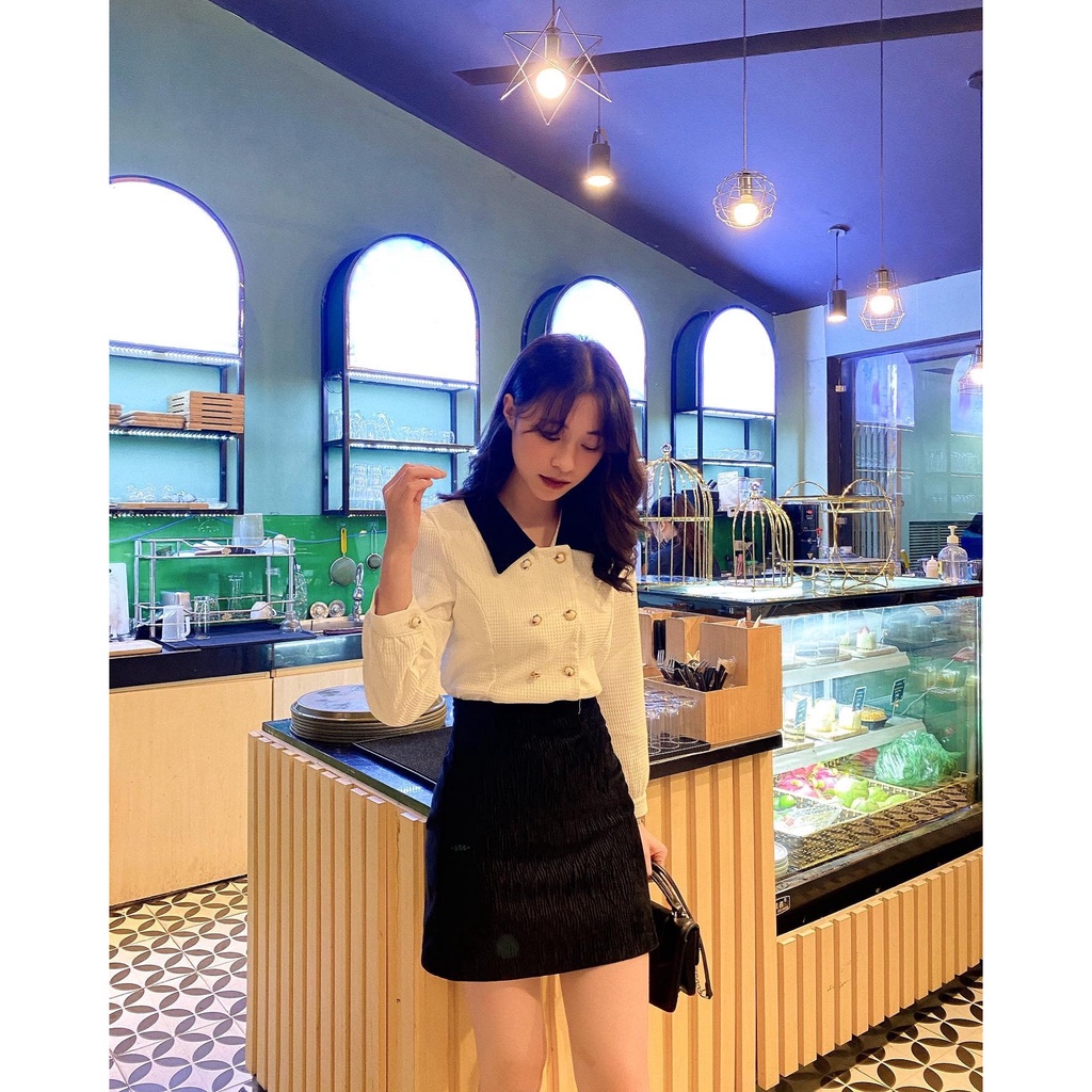 Áo khoác đũi xốp dáng ngắn cổ pha màu A2186 SUSTORE