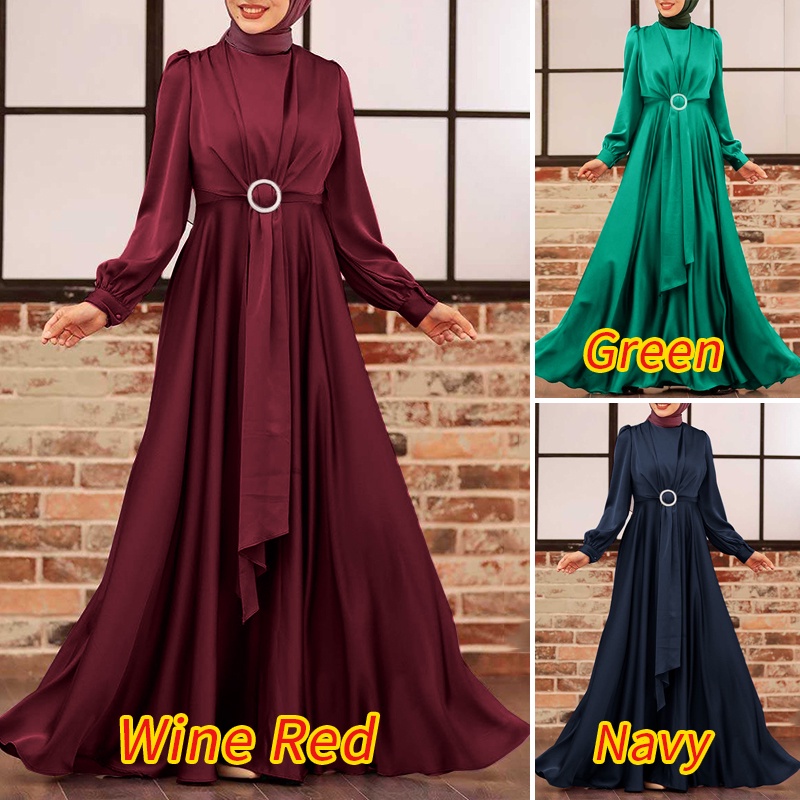 Đầm maxi ZANZEA tay dài cổ tròn màu trơn phong cách Hồi Giáo thời trang thanh lịch dành cho bạn nữ