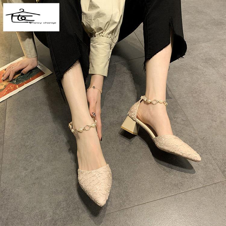 Bán Chạy ~ Giày Sandal Cao Gót Dày Dặn Thanh Lịch Bốn Mùa Có Khóa Cài