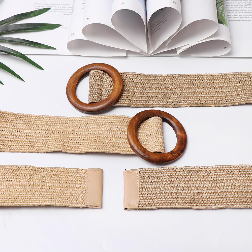 Dây Nịt Bụng Bằng Rơm PP Bản Rộng Khóa Gỗ Tròn Thời Trang KENT1