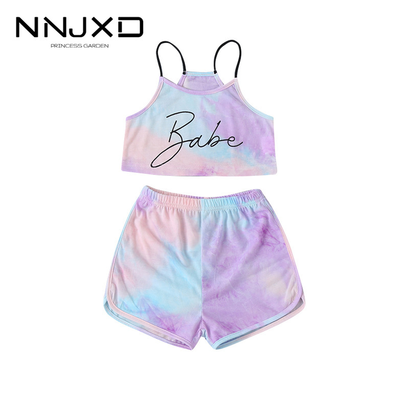 NNJXD Bộ áo kiểu + quần đùi phong cách thể thao thời trang cho bé gái