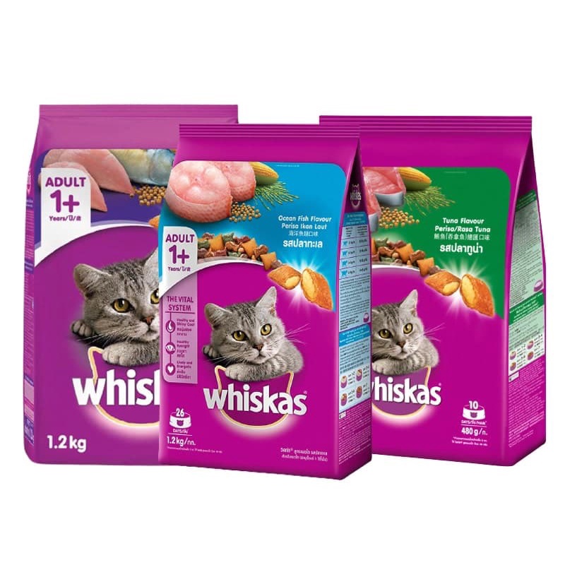 Thức ăn dạng hạt dành cho mèo lớn Whiskas vị cá biển 1.2kg