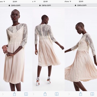 Váy midi liền thân ren phối chân váy xếp ly mềm rủ