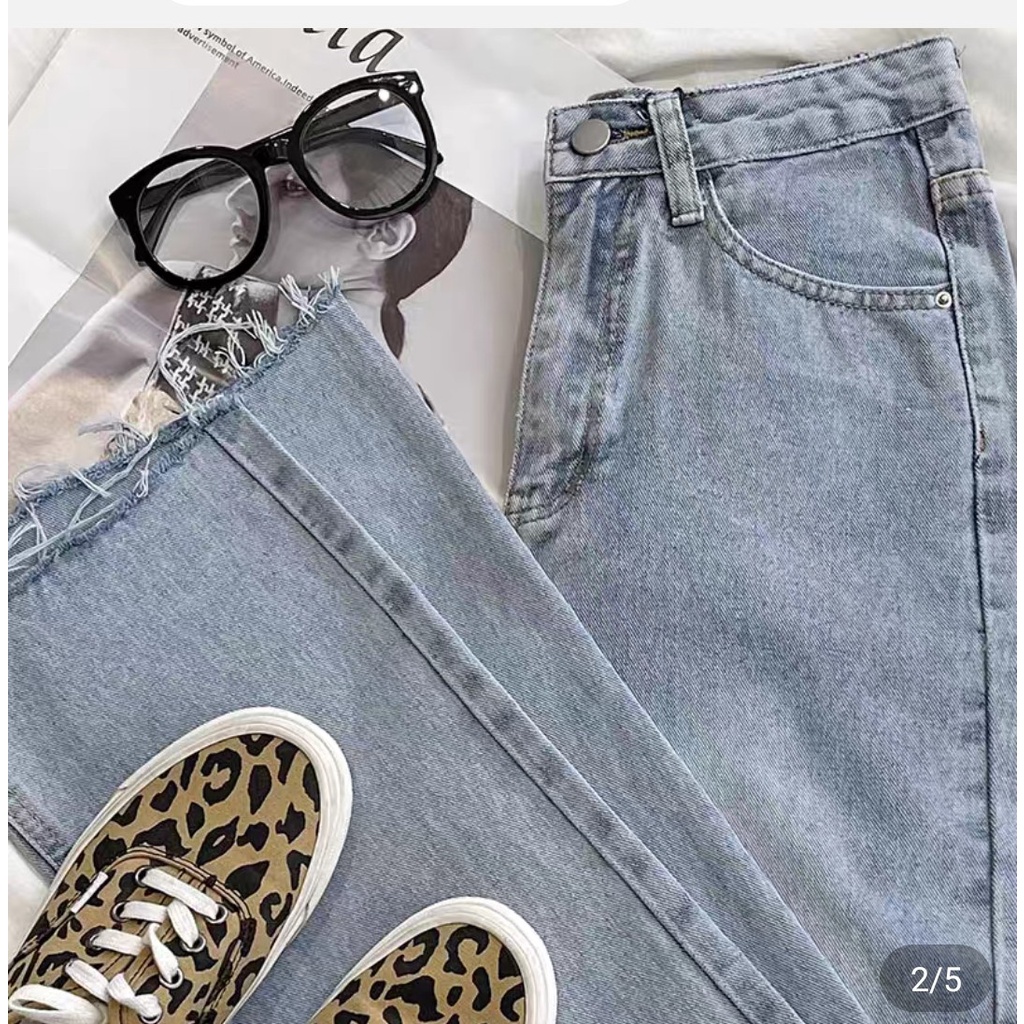 Quần jean bò ống rộng quần ống suông nữ lưng cao cạp cao màu xanh đẹp hot năm 2022 SKShop22 | BigBuy360 - bigbuy360.vn