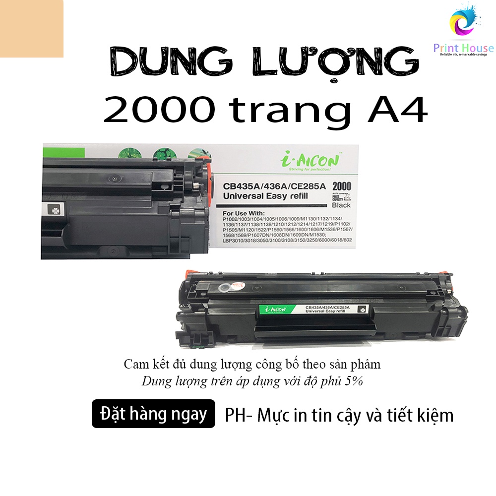 Hộp mực Cartridge 35a 36A 85A  dùng cho máy in HP Canon thương hiệu I-Aicon dung lượng 2000 bản in độ phủ 5%