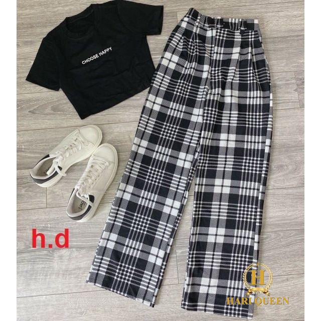Sét áo croptop choose + quần ống rộng kẻ HARI