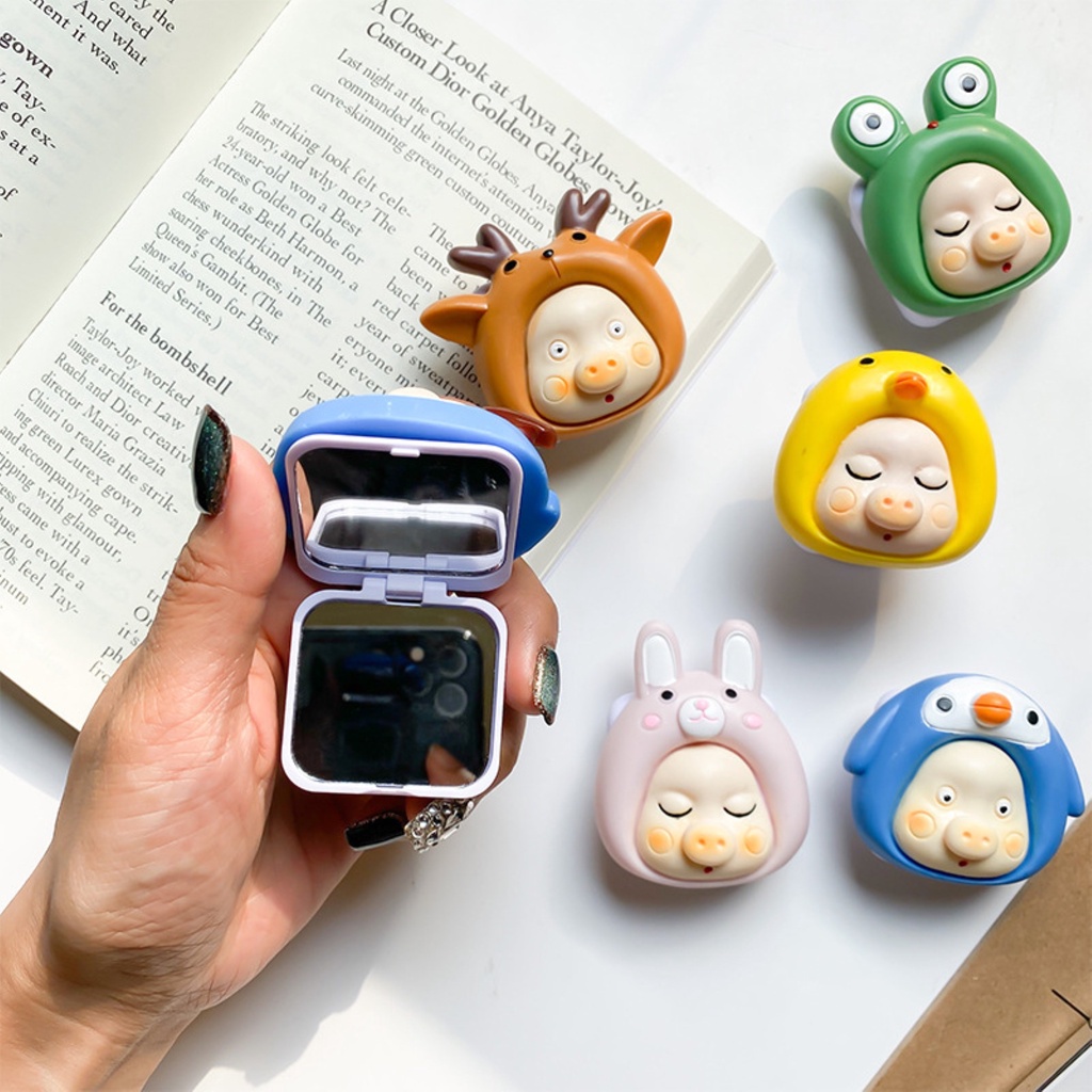 [BMM1] Giá Đỡ Điện Thoại Di Động Hình Chú Heo Hoạt Hình Có Thể Gập Lại Kèm Gương Trang Điểm Để Bàn
