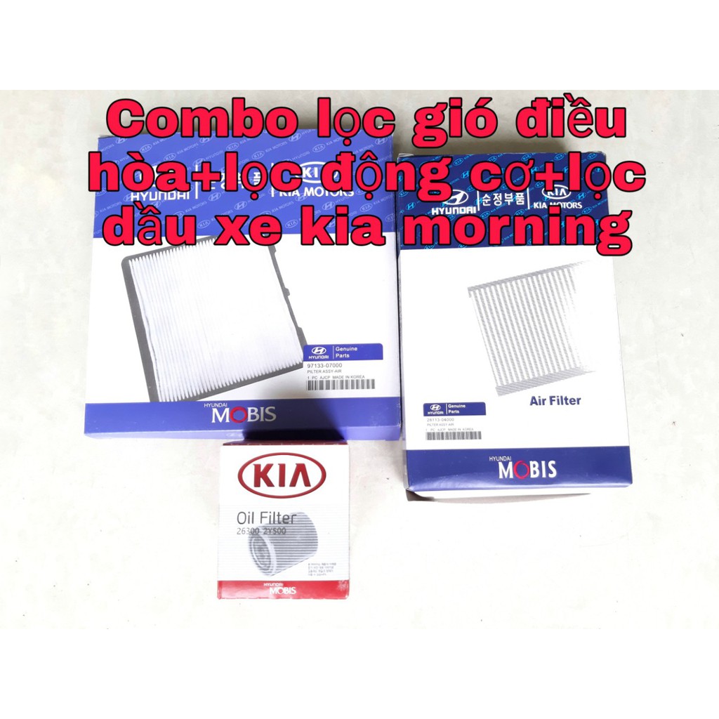 Combo lọc dầu + lọc gió+ lọc điều hòa kia morning