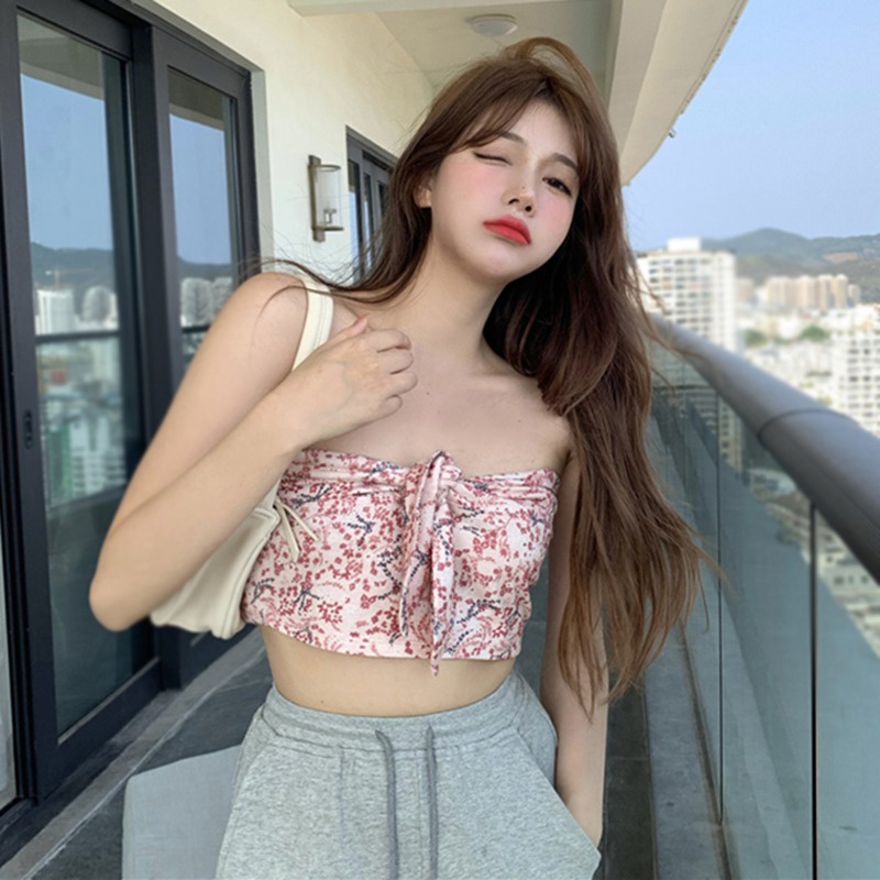 Áo ống cột dây mỏng dáng ôm họa tiết hoa nhiều màu sắc thời trang kỳ nghỉ mùa hè cho nữ mặc bên ngoài