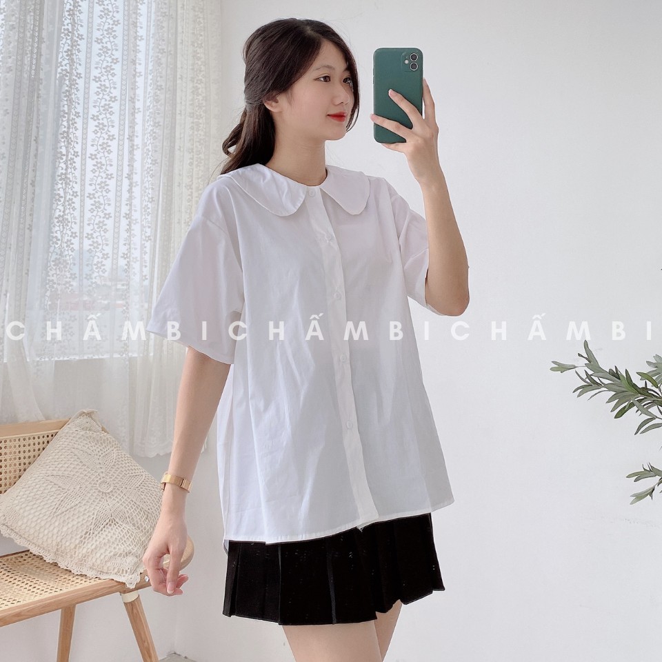 Áo kiểu hàn quốc A.217, áo kiểu cổ sen nhỏ dáng babydoll trơn hai màu ngọt ngào