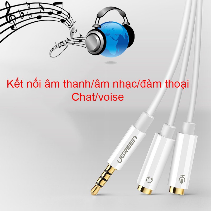 Cáp chia Audio 3.5mm từ Smartphone/Máy tính bảng ra 2 đầu 3.5mm âm 1 bên Micro 1 bên Audio ra Tai nghe/Loa UGREEN 10780