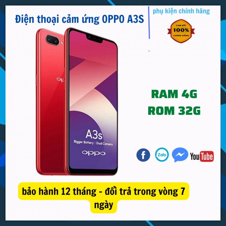 Điện thoại cảm ứng Oppo A3S RAM 6G/128G chơi game mạnh cực mượt- bh 12 tháng