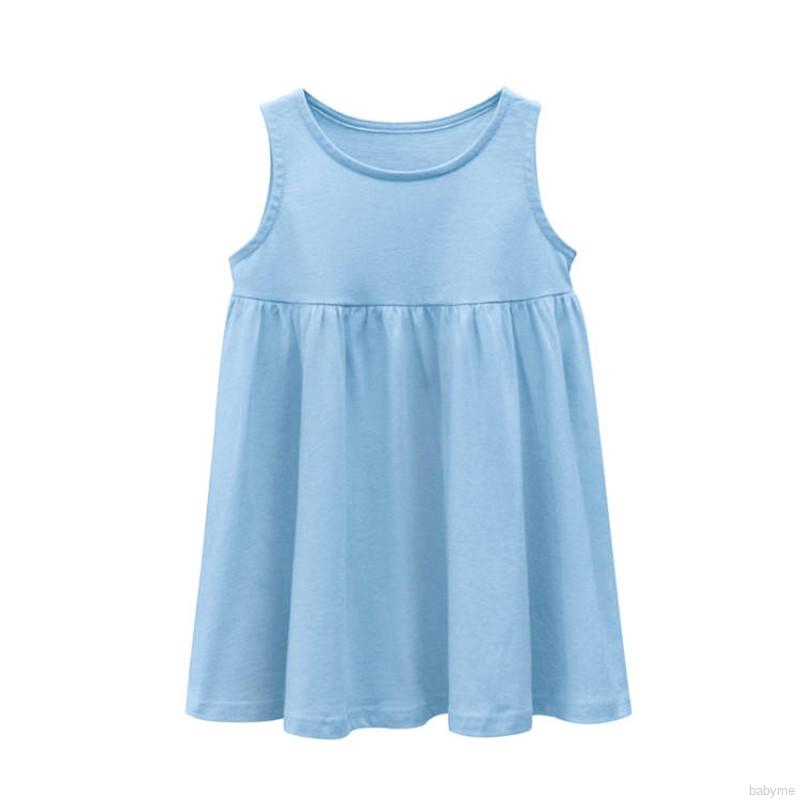 Đầm Cotton Không Tay Màu Trơn Cho Bé Gái