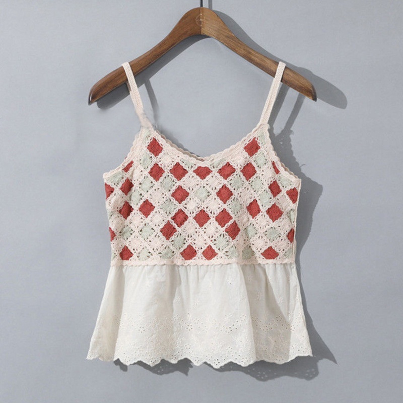 Áo Hai Dây Dệt Kim Họa Tiết Kẻ Sọc Caro Nhiều Màu Sắc Phong Cách Boho Thời Trang Cho Nữ