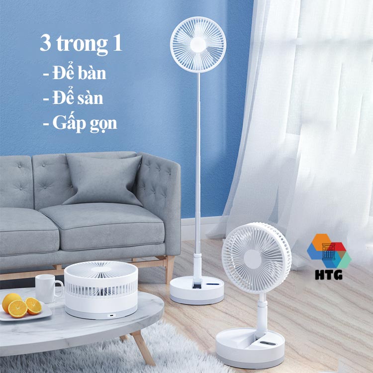 Quạt Điện Cyke P10 Sạc Điện Không Dây Để Bàn, Để Quạt Đứng Sàn, Gấp Gọn Mini, Có Điều Khiển Từ Xa, Tự Động Quay, Có Đèn