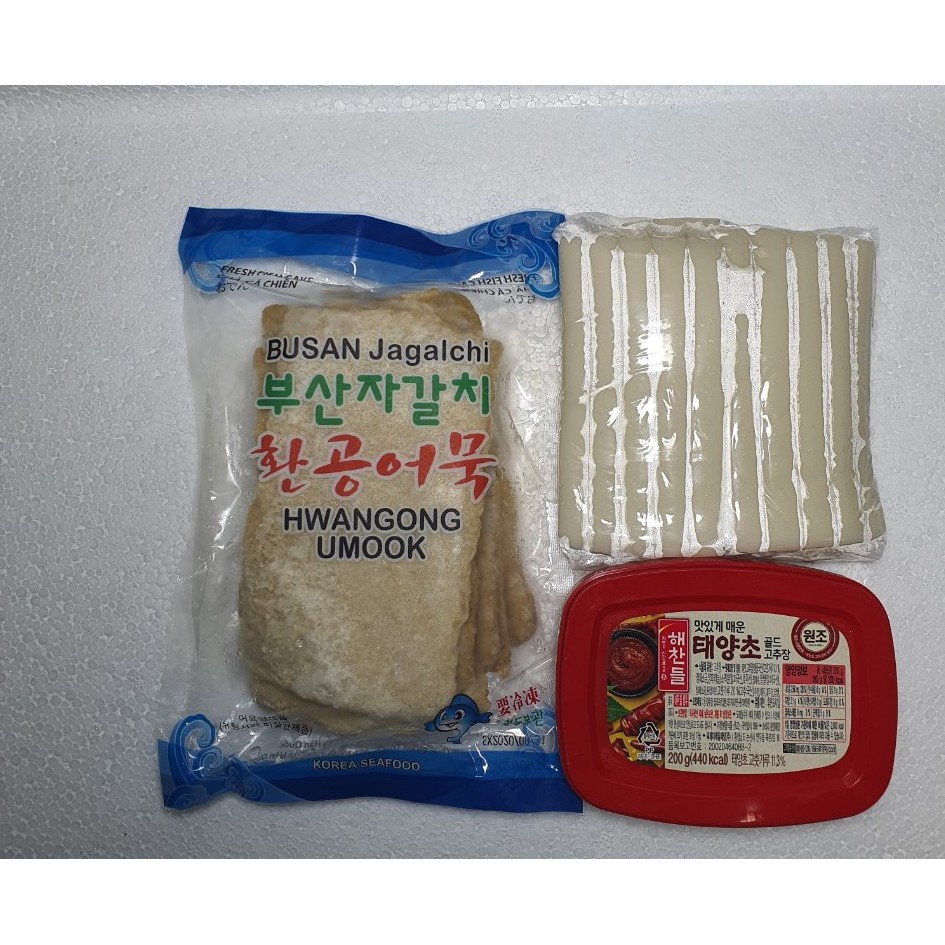 [COMBO-1] Tobokki Bánh gạo cay Hàn Quốc( 500g tok thỏi + 200g sốt + 450g Chả cá Bussan)