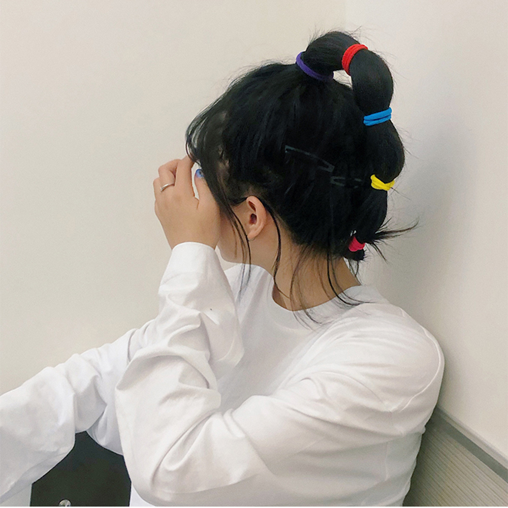 Set 50 Dây Cột Tóc Bằng Nilon Màu Trơn Dễ Thương Xinh Xắn