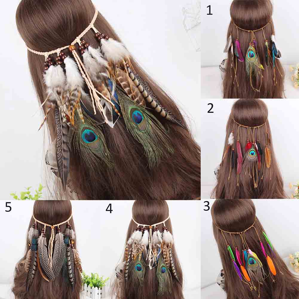 Băng Đô Cài Tóc Đính Lông Vũ Phong Cách Boho Cho Nữ