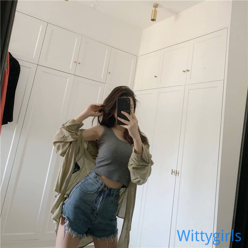 Wittygirls_shop | Áo Không Tay Dáng Rộng Màu Sắc Đơn Giản Cho Nữ