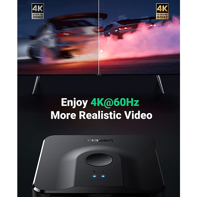 Bộ Gộp HDMI 2 Vào 1 Và Chia HDMI 1 Ra 2 tốc độ 2.0 4K@60Hz Ugreen 70607 - Hàng Chính Hãng (hỗ trợ 2 chiều)