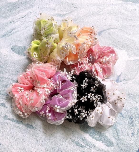 { Ảnh thật} CỘT TÓC SCRUNCHIES HOA CÚC MAI IN , BUỘC TÓC THỜI TRANG NỮ