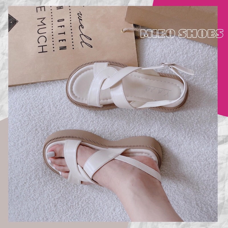 SANDAL QUAI TRẮNG ĐẾ NÂU MIEO SHOES ( S198 )